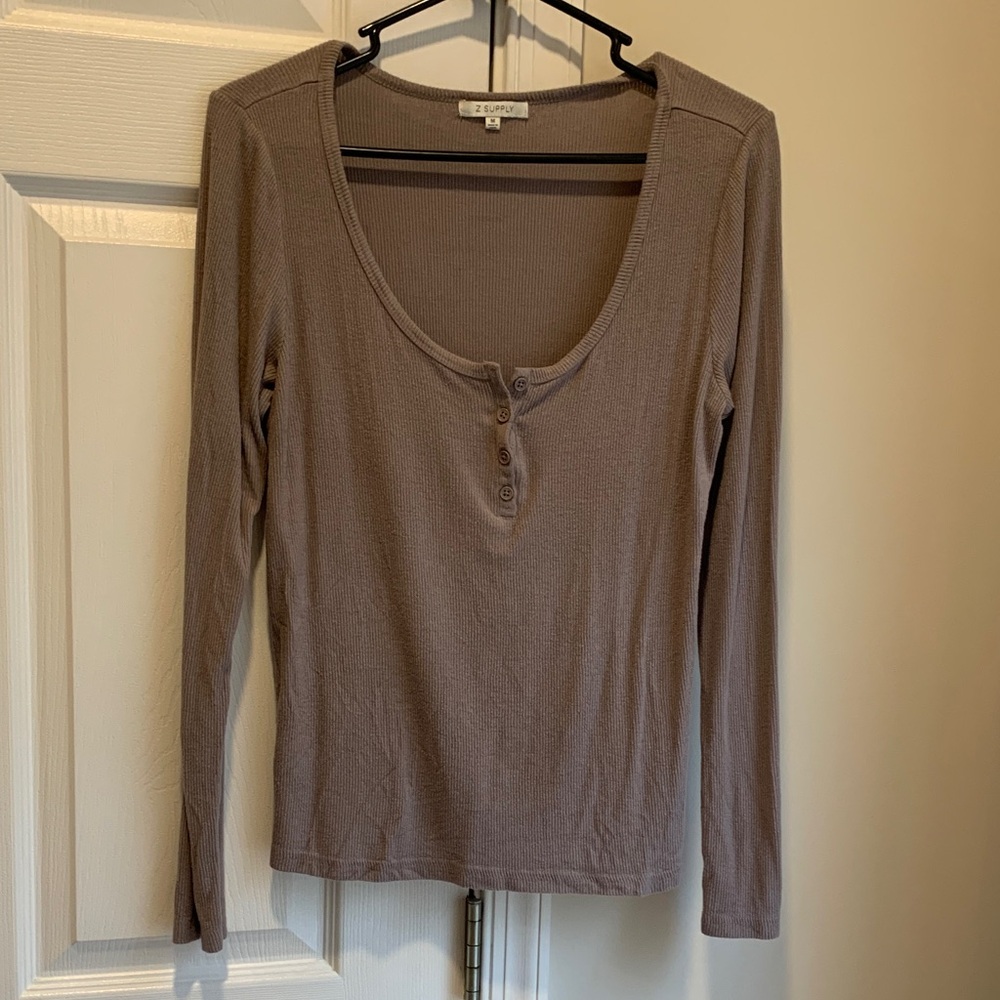 Z Supply Taupe Long Sleeve Henley Top